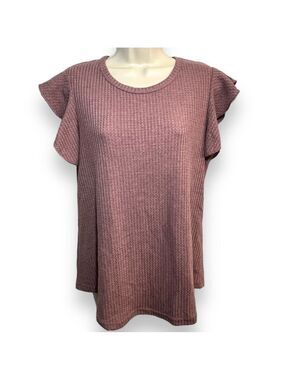 IWOLLENCE Women’s Waffle Knit Ruffle Sleeve Top Rust Red Size Medium